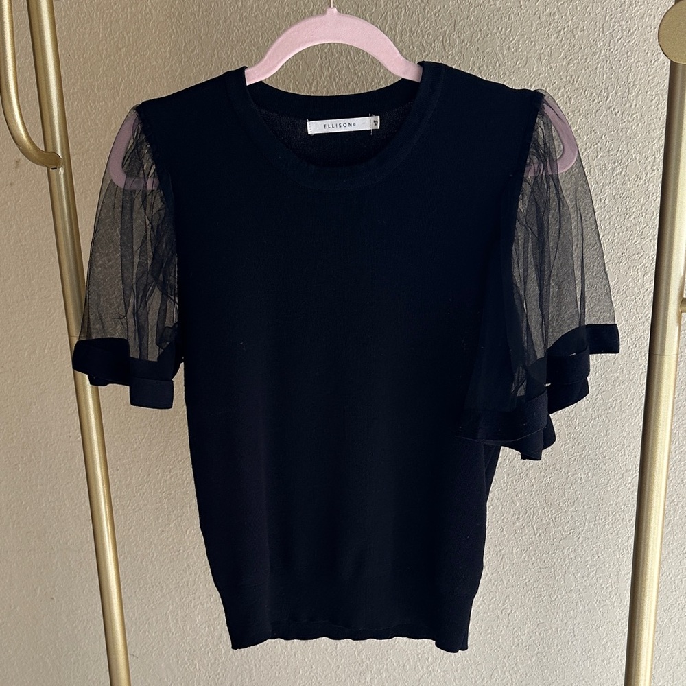 Ellison Black Top with Sheer Butterfly Sleeves